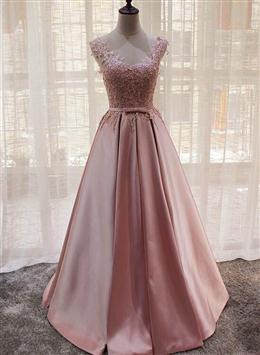 Picture of Charming Pink Satin Long Formal Gown, Formal Dresses , Lovely Satin Party Dresses